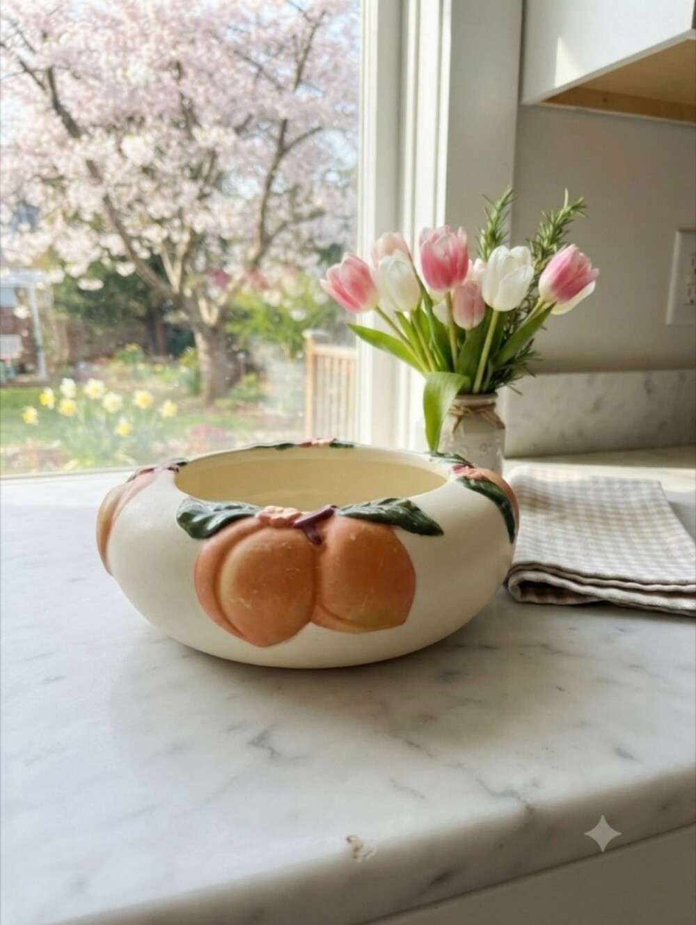 Vintage Claire Burke Peach and Floral Ceramic Vanity Bowl